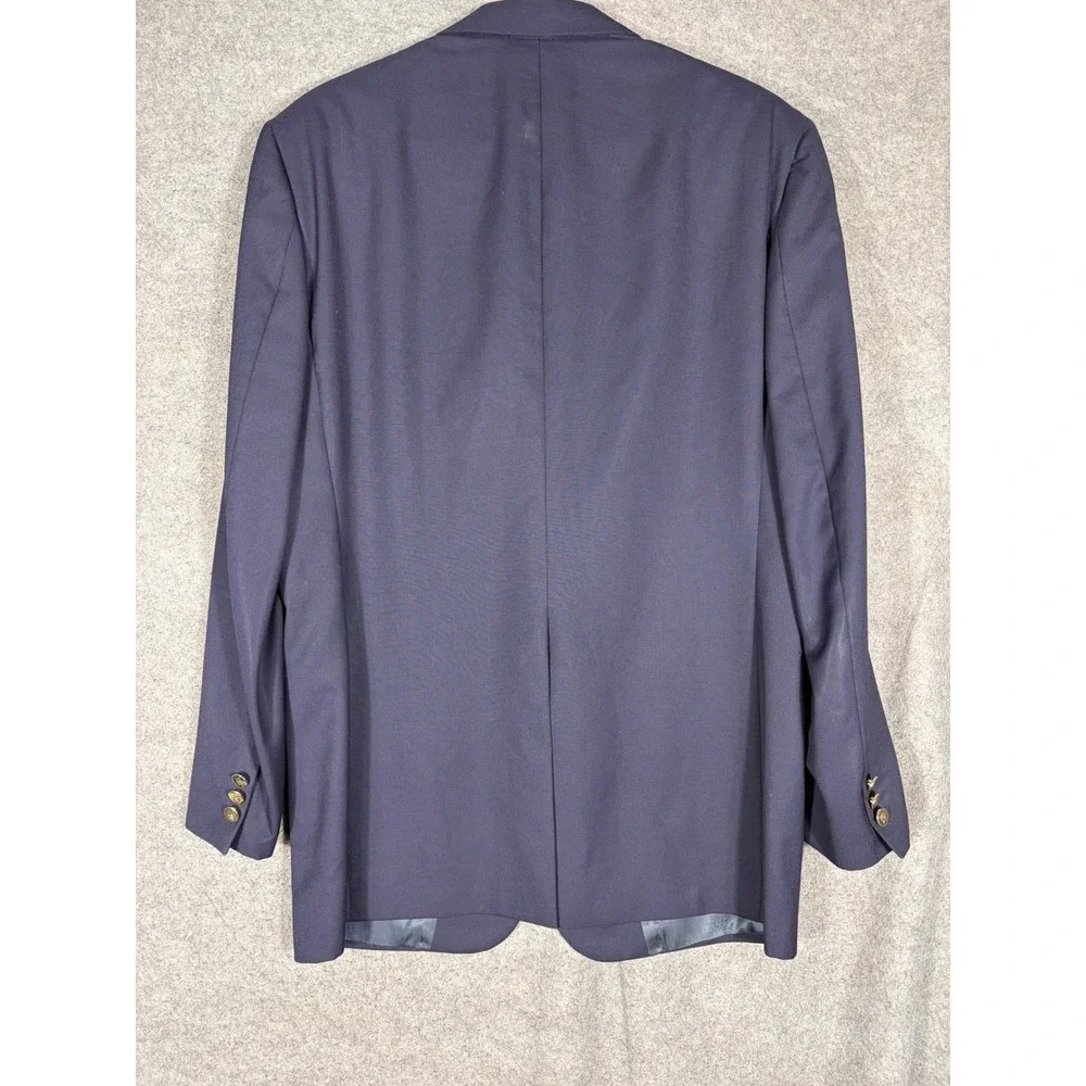 Burberrys Mens Navy Blue Wool Blazer Gold Crest Button Sport Coat Vintage USA
